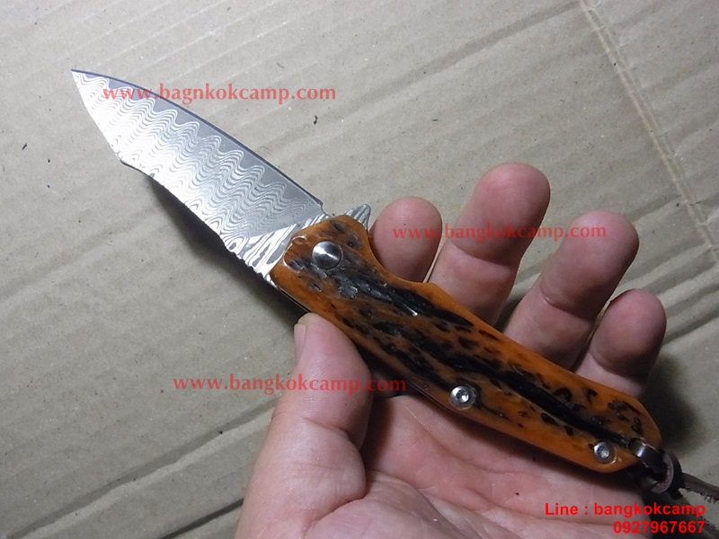 มีดพับ ดามัสกัส Damascus พร้อมซองหนังแท้ (เล่มใหญ่)