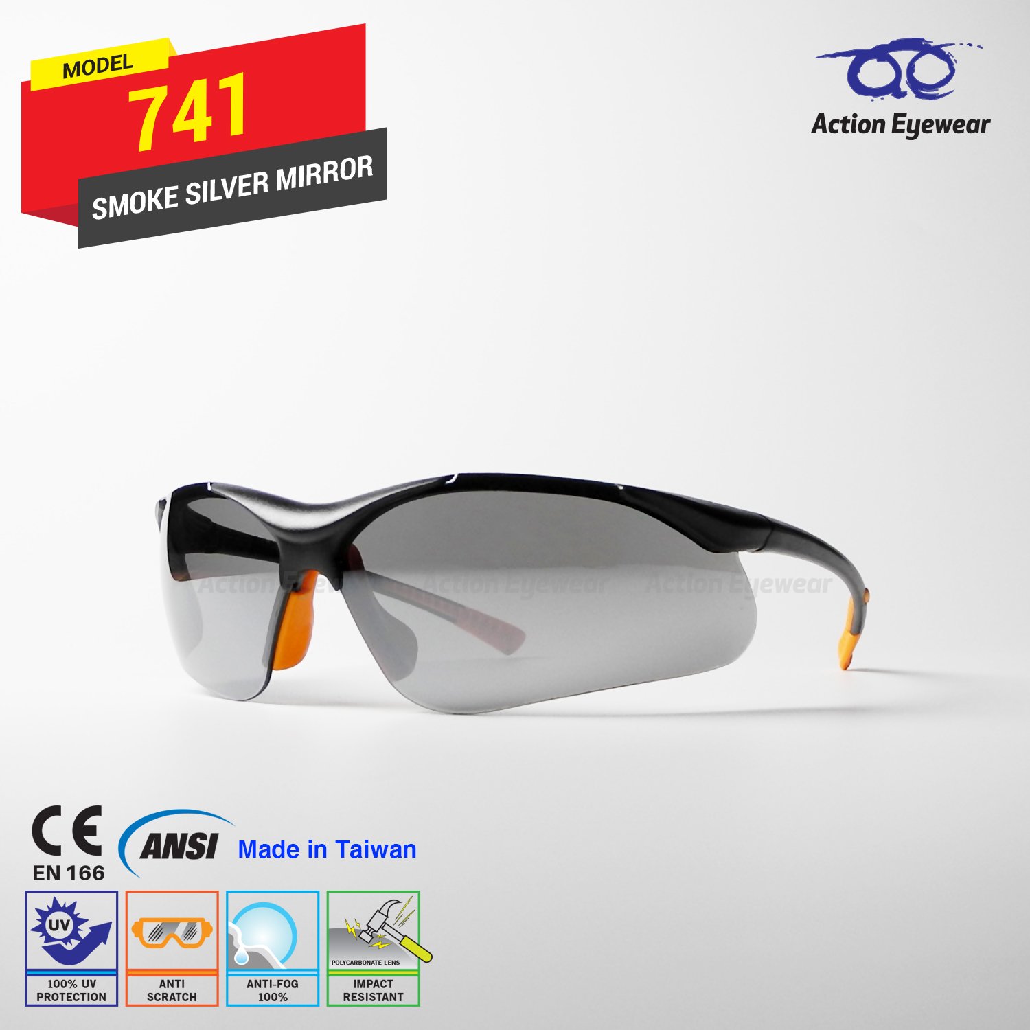 แว่นตานิรภัย รุ่น 741 (กันฝ้า 100%) เลนส์ดำปรอท