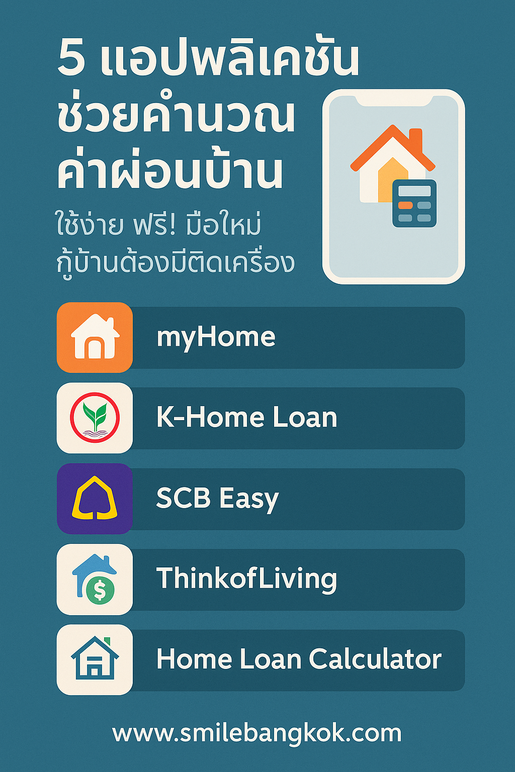 5 แอปพลิเคชันช่วยคำนวณค่าผ่อนบ้าน ใช้ง่าย ฟรี! มือใหม่กู้บ้านต้องมีติดเครื่อง