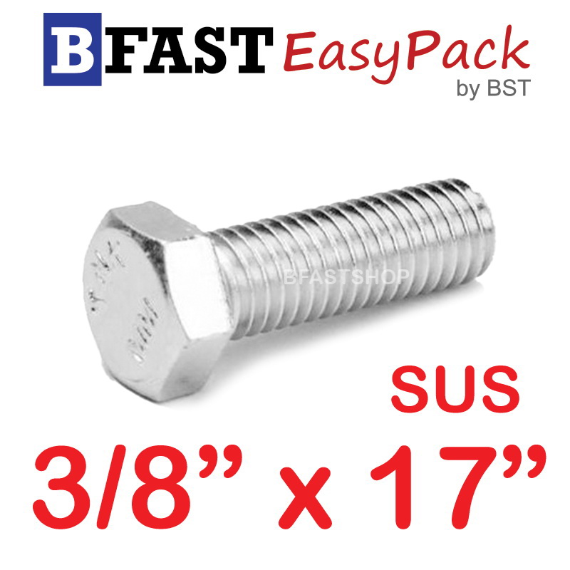 สกรูหัวเหลี่ยมสแตนเลส 3/8" x 17" (1 ตัว)