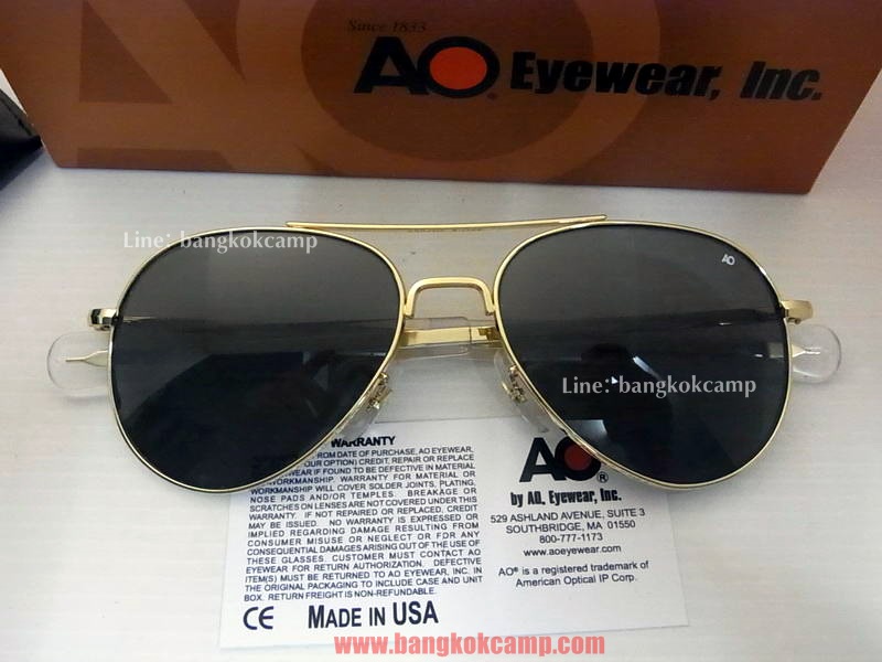 แว่นตา AO sunglasses รุ่น GENERAL LENS GOLD, AO GN52G.ฺBA.TC. (กรอบทอง เลนส์เทา) Made in USAใหม่ แท้
