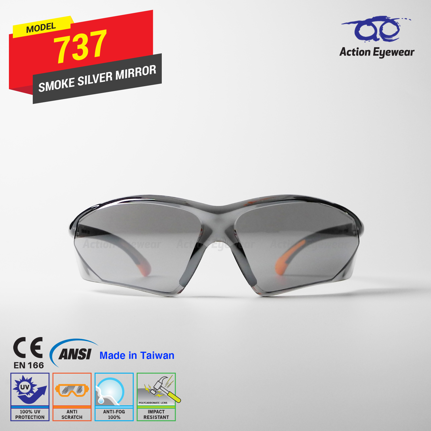 แว่นตานิรภัย รุ่น 737 (กันฝ้า 100%) เลนส์ดำปรอท