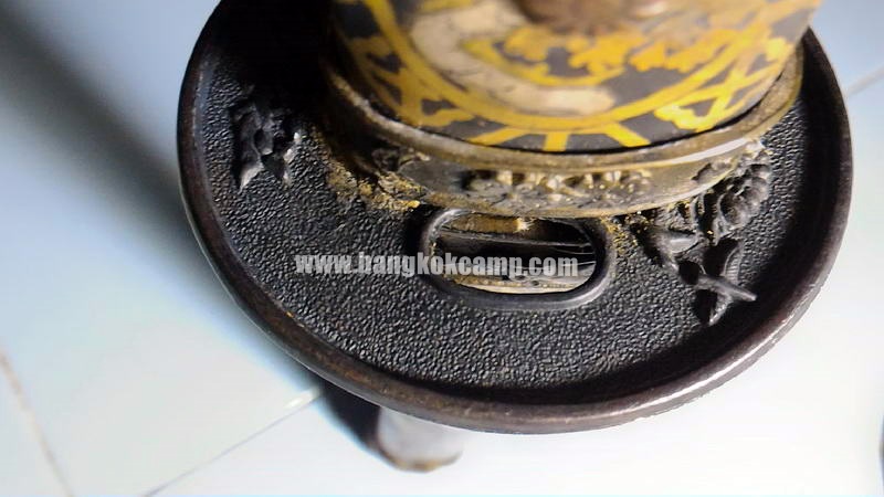 ดาบญี่ปุ่นลายเสือเล่มเล็ก ฮาราคีรี กระไหล่เงิน ใบมีดเป็นเหล็กลาย (ใบมีดดามัสกัส)