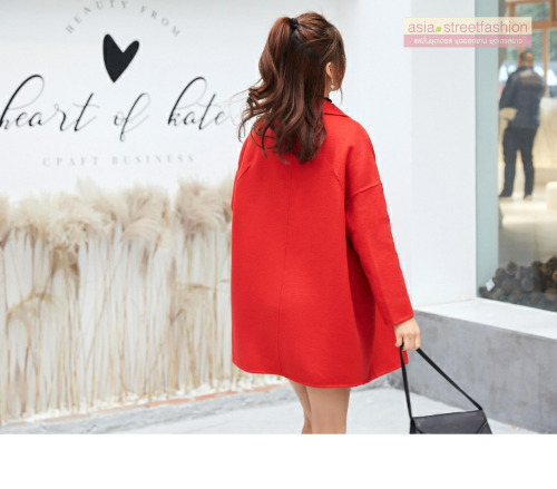 เสื้อโค้ท สไตล์เกาหลี ทรงโคล่ง แบบเก๋ ผ้าหนากันหนาวได้ดี บุซับในกันลม พร้อมส่ง สีแดง