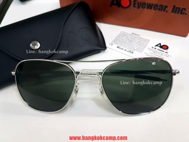 แว่น AO Original Pilot...True Color® Green(เลนส์สีเขียว)..SILVER (กรอบสีเงินเงา) Made in USA ใหม่ แท้