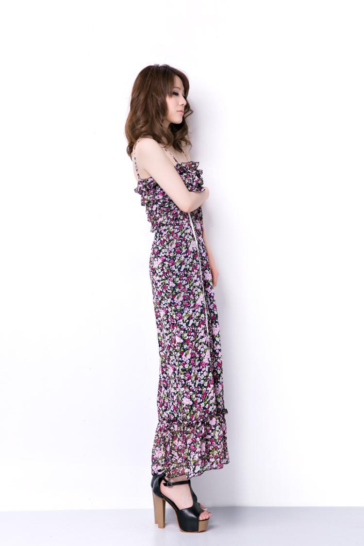maxi dress ชุดเดรสยาวแฟชั่น สายเดี่ยว ผ้าชีฟอง ลายดอกไม้ สวย น่ารักๆ