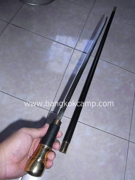 ไม้ตะพด ซ่อนมีด ประดับเหรียญ ช้างเอราวัณ(ช้าง3เศียร) สวย คลาสิก (หัวใหญ่ ทรงลูกบิด)