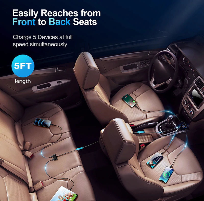 Joyroom JR-CL03 Car Charger 5 USB Ports - ที่ชาร์จในรถแบบ 2 จุด สามารถติดเบาะหลังได้ 5V/6.2A / 31W