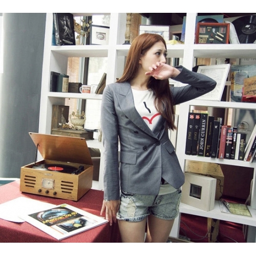 fashion suit สูทแฟชั่นใส่ทำงาน ใส่เที่ยว คอปก แขนยาว ตัวเท่ห์ สีเทา Asia Street Fashion