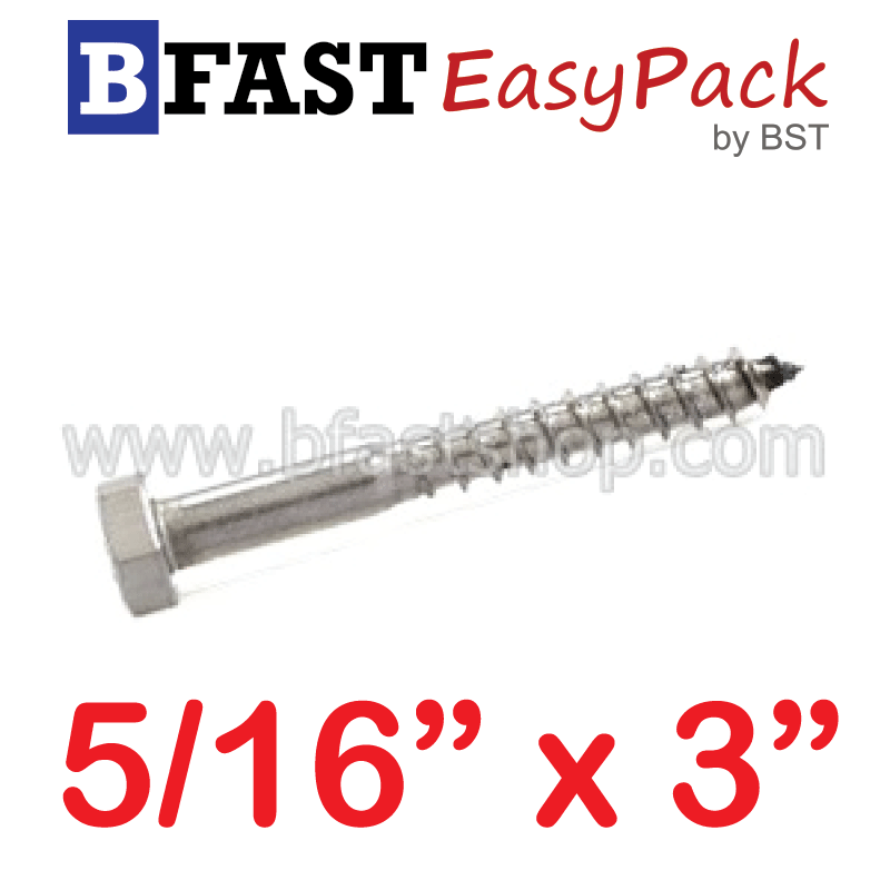 สกรูเกลียวปล่อยขันไม้สแตนเลส 5/16" x 3" ( 1 ตัว/ถุง)