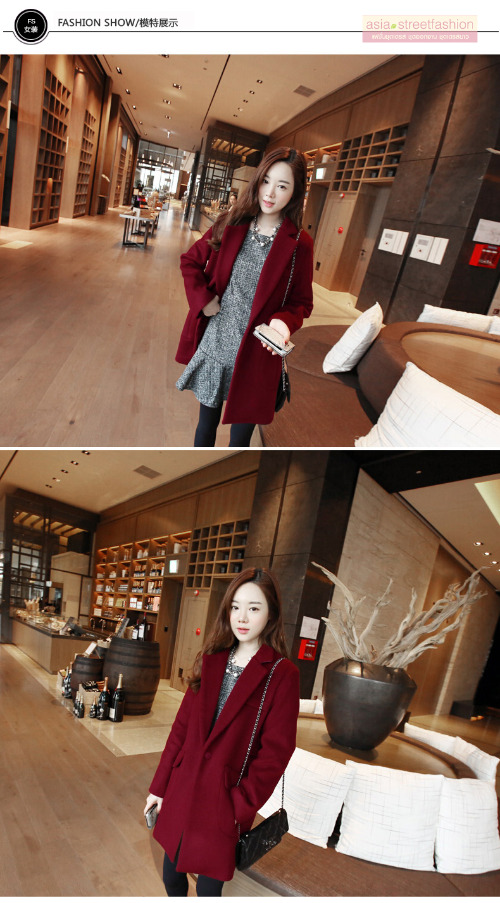 เสื้อโค้ทกันหนาว สไตล์เกาหลี ทรง Classic ผ้าสำลีเนื้อเบา ไม่หนา บุซับในกันลม สีไวน์แดง พร้อมส่ง RED WINE XL