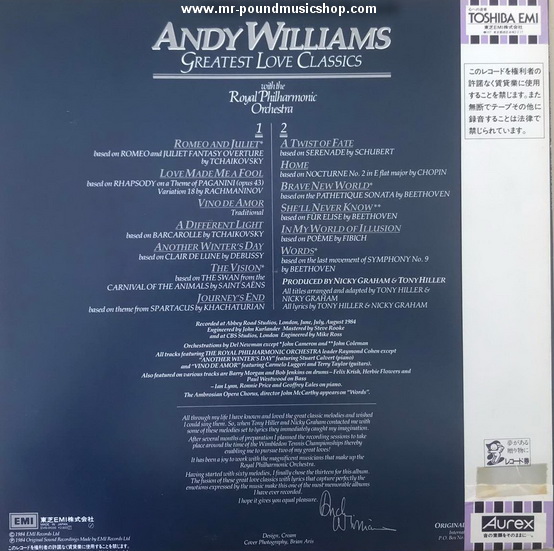 Andy Williams With The Royal Philharmonic Orchestra - Greatest Love Classics