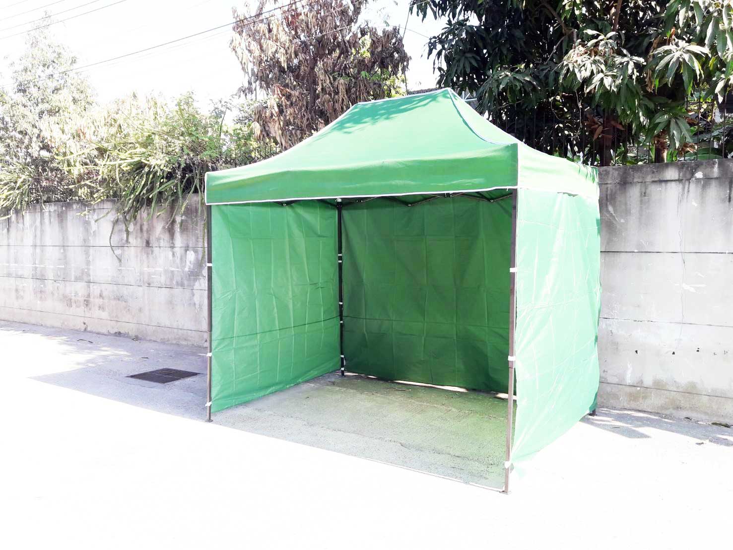 เต็นท์พับได้ สีเขียว ขนาด 2m x 3m พร้อมผ้าข้าง 300D 3 ด้าน