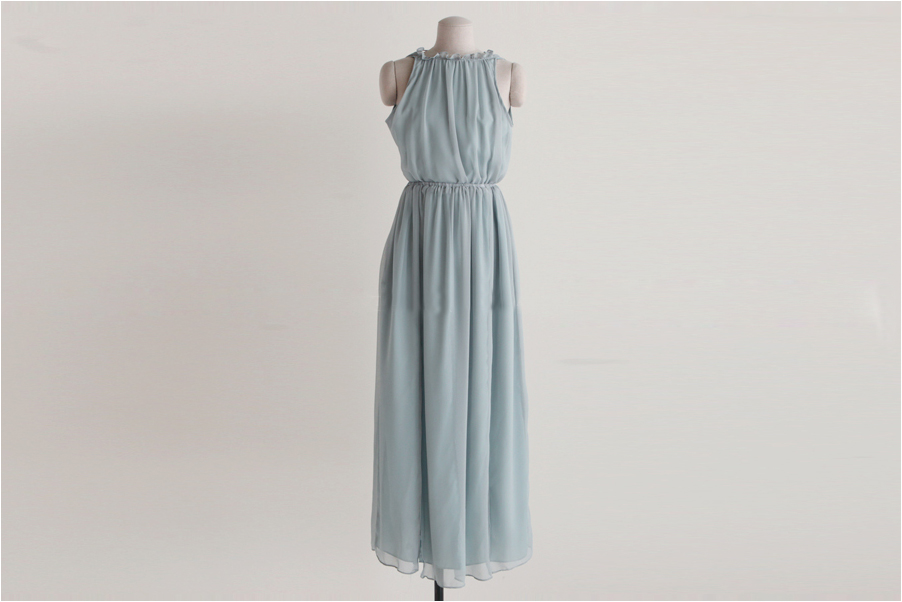 maxi dress - ชุดเดรสยาวผ้าชีฟอง ใสเที่ยว ใส่ทำงาน แขนกุด เปิดหลัง สีเขียว น่ารัก ใส่ออกงานได้ Asia Street Fashion