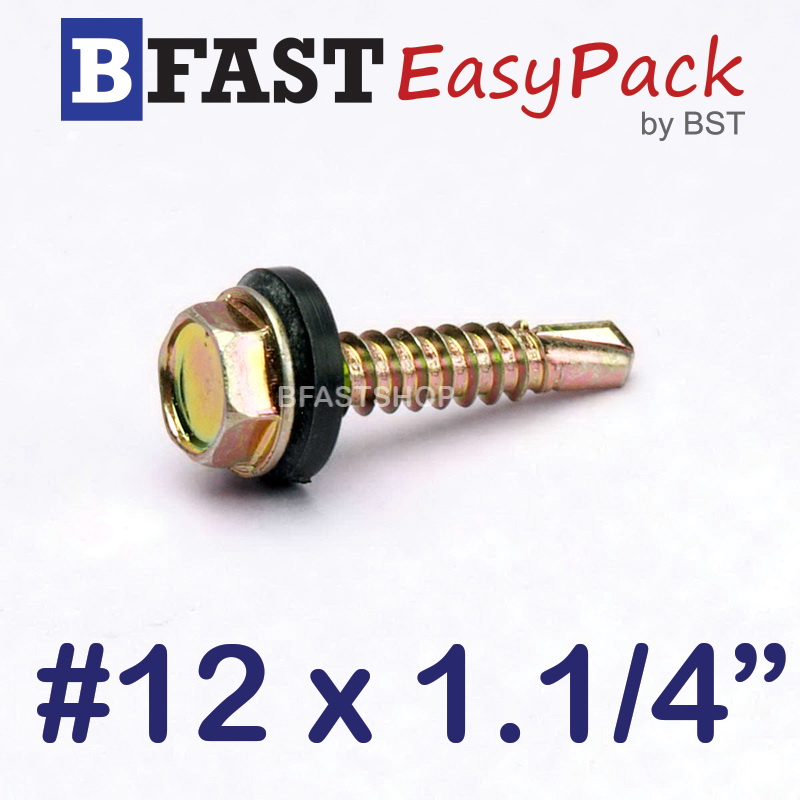 สกรูหัวเหลี่ยมปลายสว่าน #12 x 1.1/4" +ยางรอง (ุ15 ตัว/ถุง)