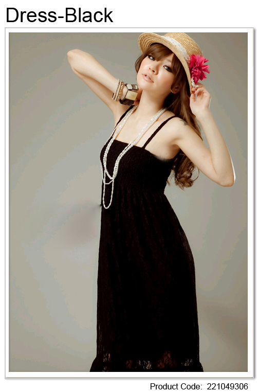 maxi dress - ชุดเดรสยาวผ้าลูกไม้ แฟชั่น สายเดี่ยว จับสม๊อกช่วงหน้าอก สีดำ น่ารักมาก ใส่ออกงานสวยมากๆ ค่ะ Asia Street Fashion