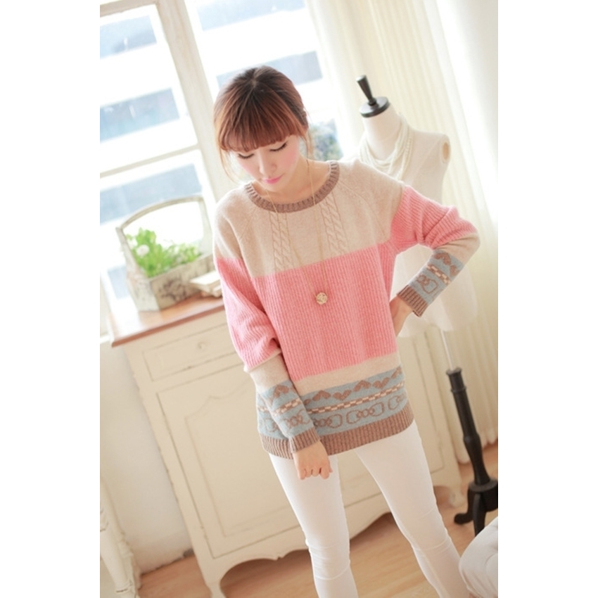 fashionstory เสื้อไหมพรม (สีชมพู/ครีม)