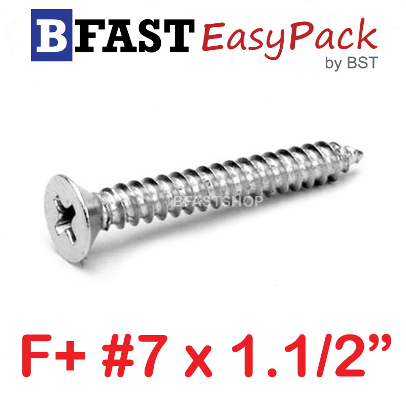 สกรูเกลียวสแตนเลส F+ SUS # 7 X 1.1/2" (15 ตัว/ถุง)