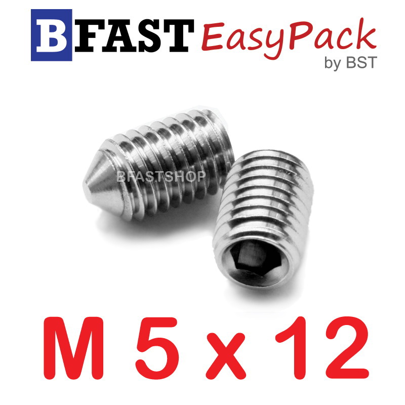 สกรูตัวหนอนปลายแหลมสแตนเลส SUS M5 x 12 (2 ตัว/ถุง)