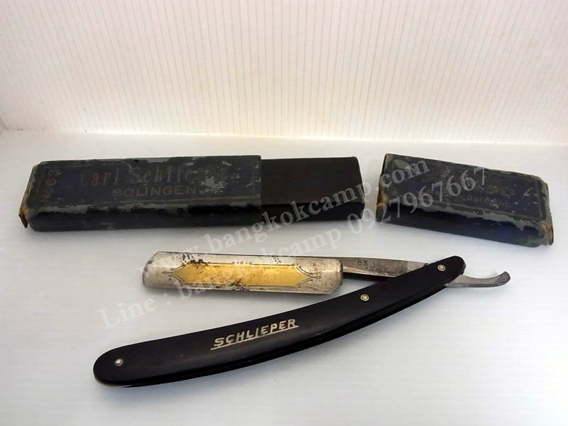 มีดโกน ตราตา(2ตา) เยอรมัน CARL SCHLIEPER SOLINGEN สภาพใช้แล้ว เก่าหายาก MADE IN GERMANY โลโก้สีทองยังอยู่ สภาพดีครับ