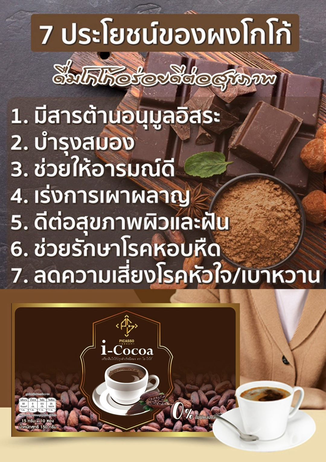 i-cocoa โกโก้ เสริมสร้างหัวใจให้แข็งแรง 10 ซอง 15กรัม/ซอง