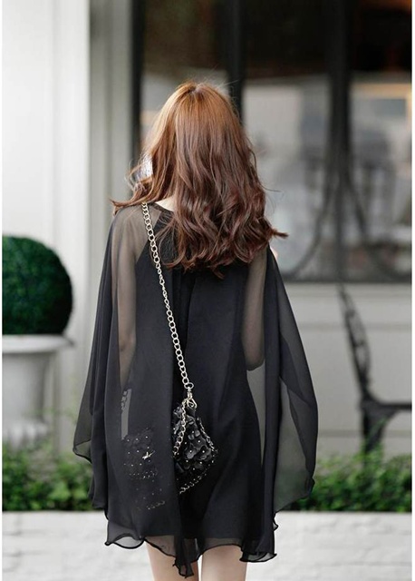 DRESS ชุดเดรสแฟชั่นเกาหลี ผ้า COTTON ตัดต่อผ้าชีฟอง สีดำ ใส่ออกงานได้ ASIA STREET FASHION