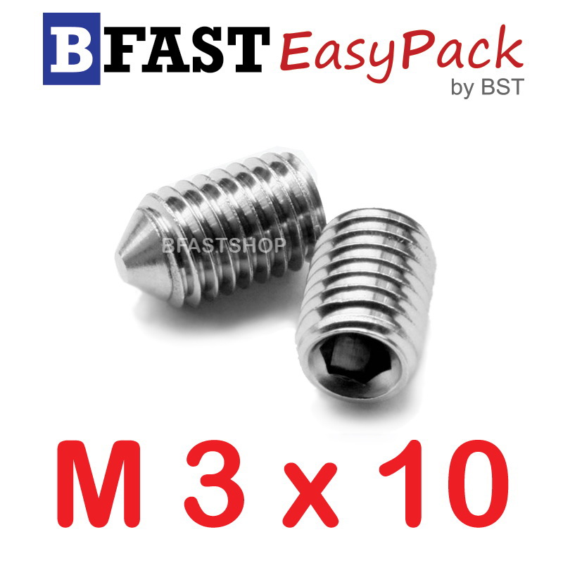 สกรูตัวหนอนปลายแหลมสแตนเลส SUS M3 x 10 (3 ตัว/ถุง)