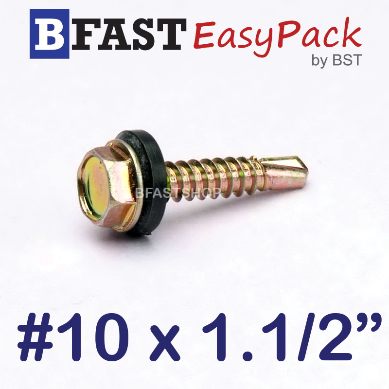 สกรูหัวเหลี่ยมปลายสว่าน #10 x 1.1/2" +ยางรอง (ุ15 ตัว/ถุง)