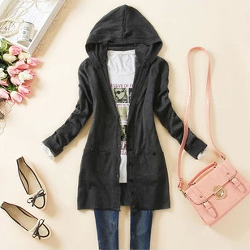 Knitted Sweater Long Sleeve Cardigan Dark Grey