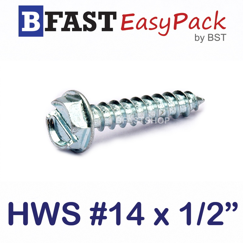 สกรูเกลียวเหล็กหัวเหลี่ยมผ่าติดแหวน HWS #14 x 1/2" (20 ตัว/ถุง)