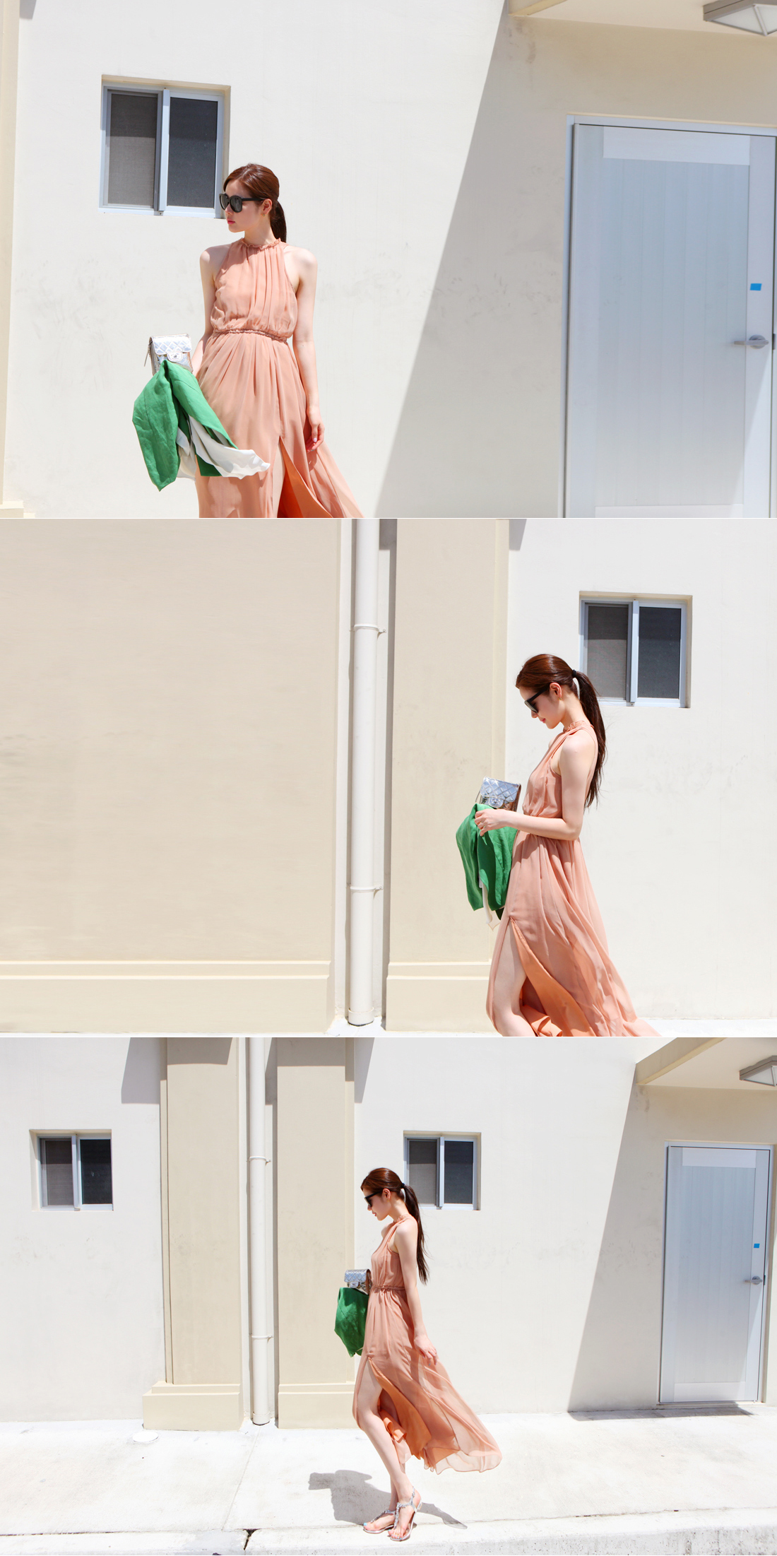 maxi dress - ชุดเดรสยาวผ้าชีฟอง ใสเที่ยว ใส่ทำงาน แขนกุด เปิดหลัง สีโอรส น่ารักมากๆ ค่ะ สามารถใส่ออกงานได้ Asia Sttreet Fashion