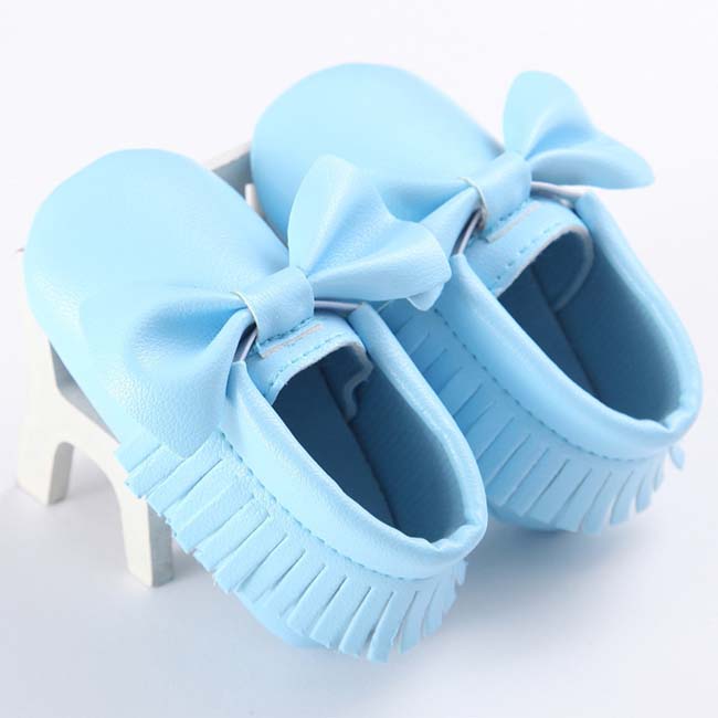 รองเท้าสาวน้อย วัยหัดเดินติดโบว์และแต่งระบายริ้ว สีฟ้า