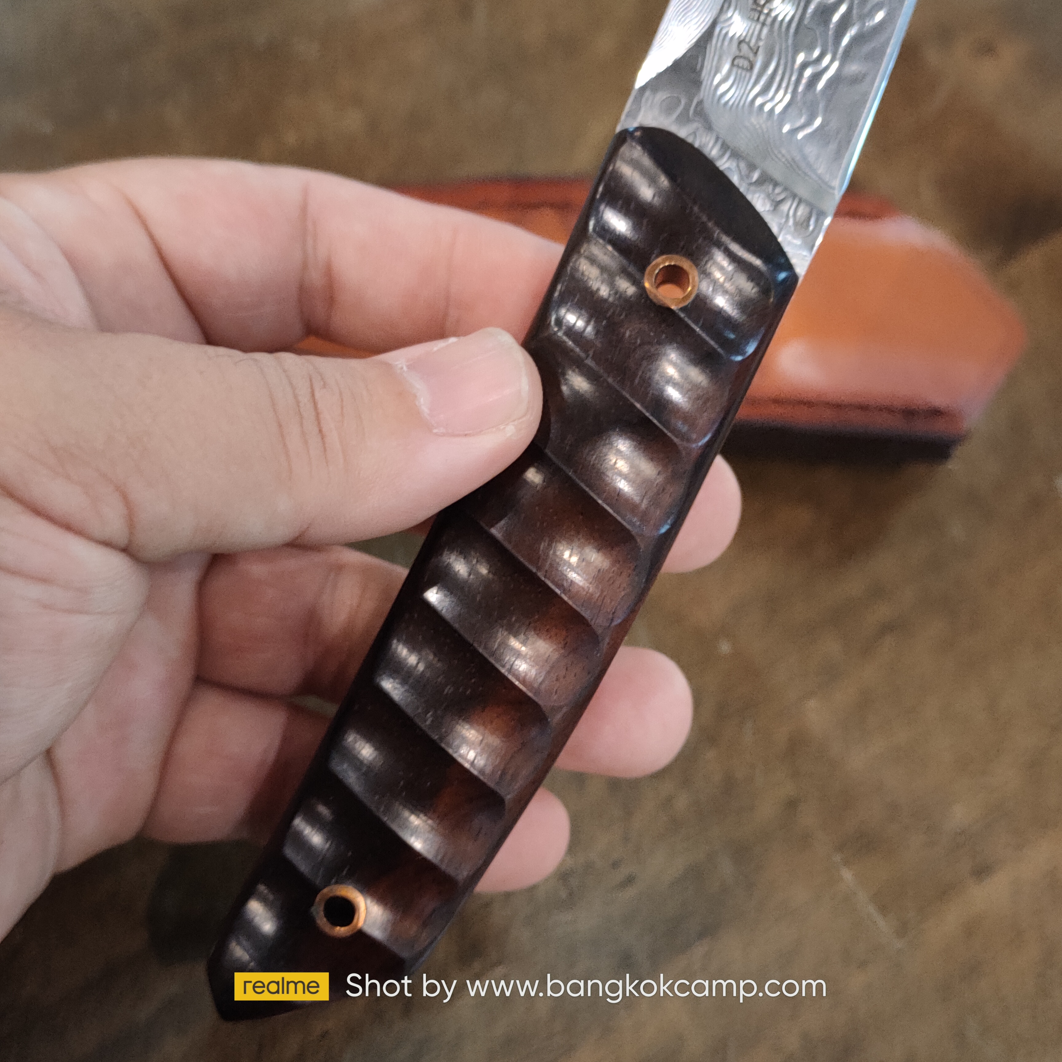 มีดดามัสกัส ด้ามไม้ พร้อมซองหนังแท้