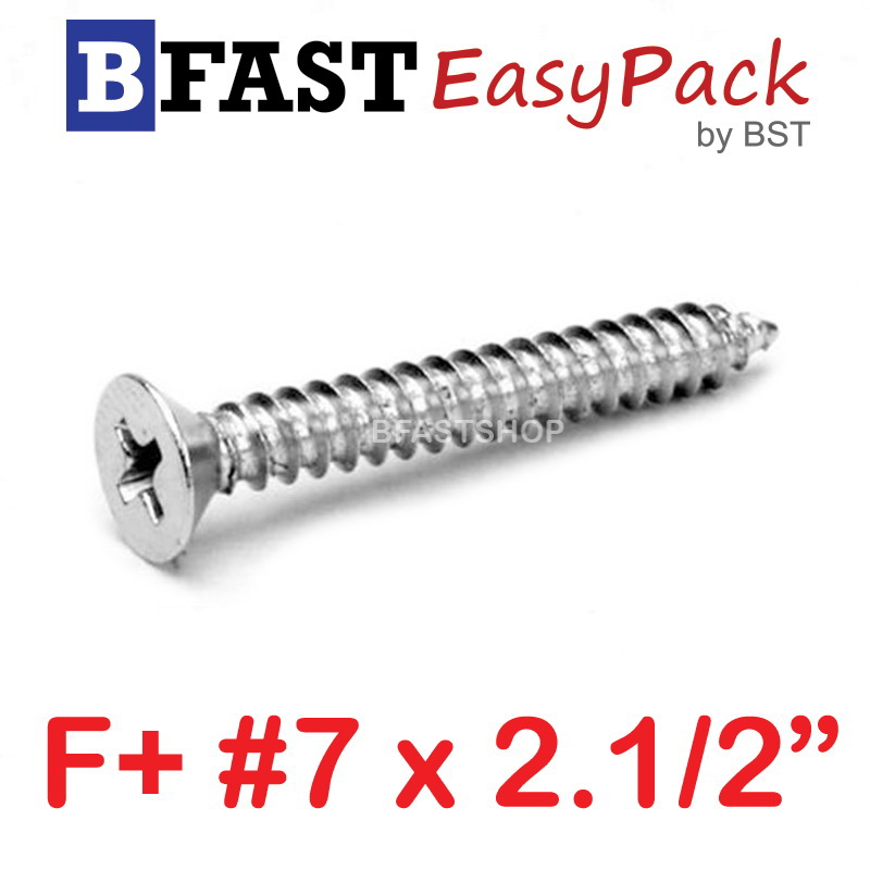 สกรูเกลียวสแตนเลส F+ SUS # 7 X 2.1/2" (10 ตัว/ถุง)