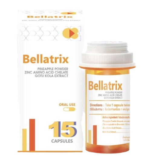 Bellatrix สารสกัดจาก ผงสับปะรด ใบบัวบก ผสม ซิงค์ บรรจุ 15 แคปซูล
