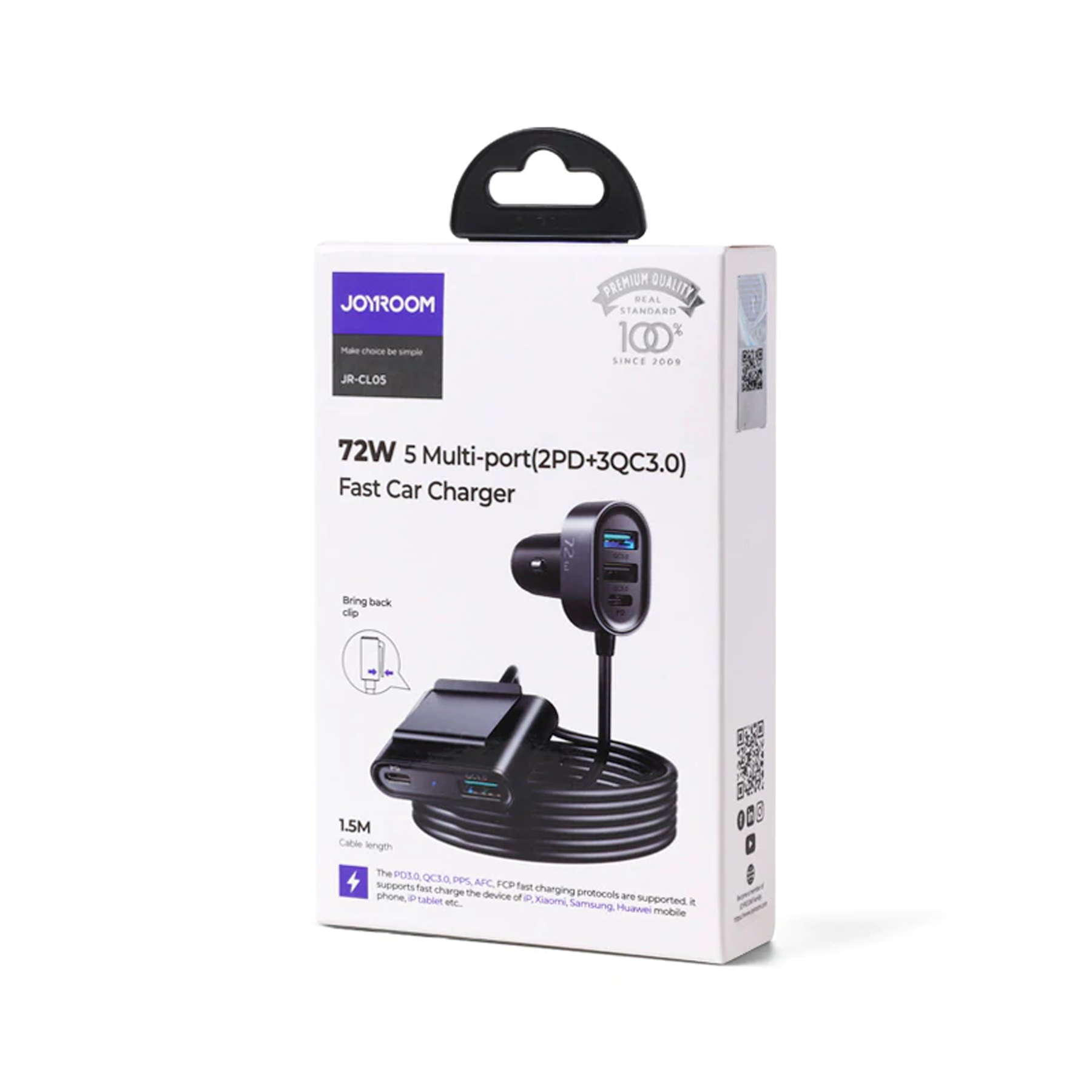 Joyroom JR-CL05 QC3.0+PD Fast Car Charger - 5พอร์ต (3+2) ที่ชาร์จในรถแบบ 2 จุด สามารถติดเบาะหลังได้