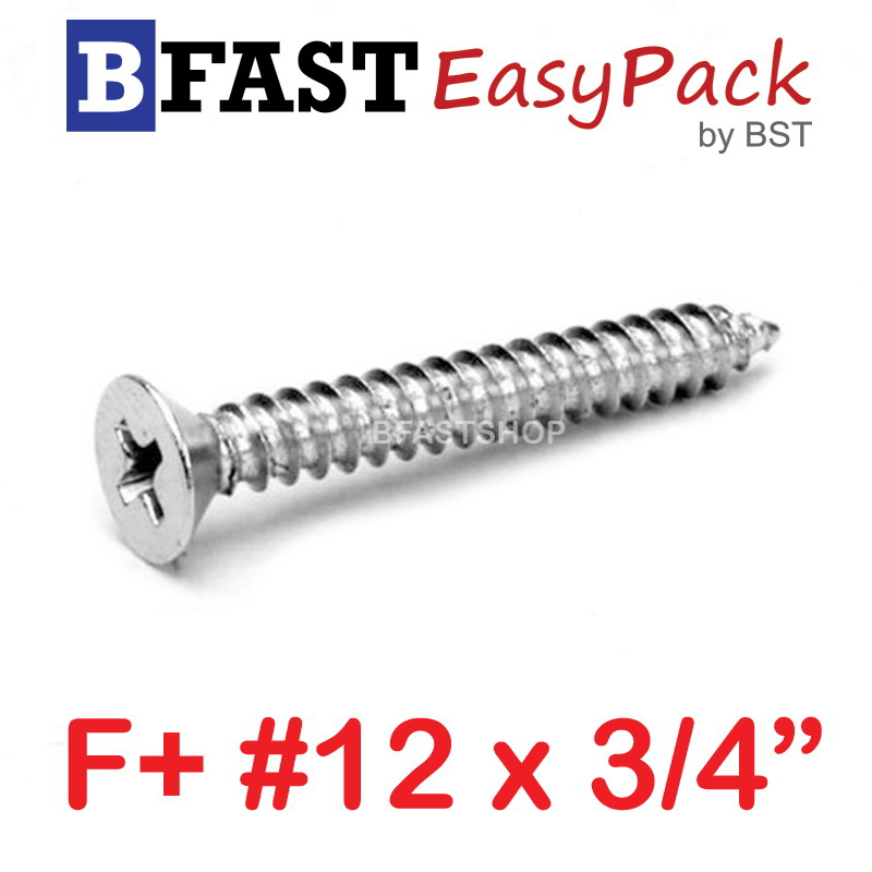 สกรูเกลียวสแตนเลส F+ SUS # 12 X 3/4" (10 ตัว/ถุง)