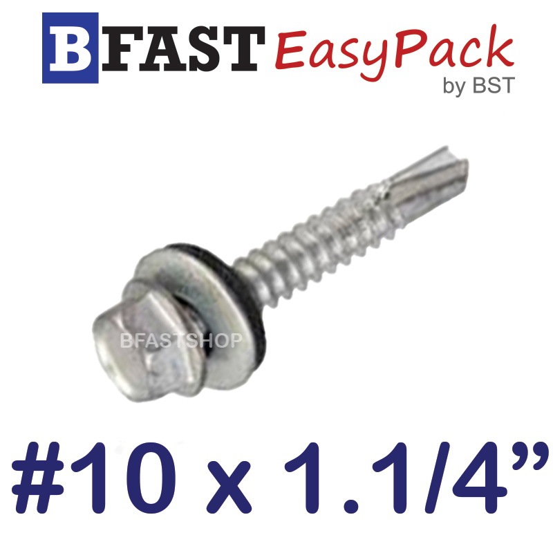 สกรูยิงหลังคา-เหลี่ยมปลายสว่าน *ชุบสังกะสี-ดาโก้* (พร้อมยางรอง) #10 x 1.1/4" (15 ตัว/ถุง)