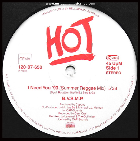 B.V.S.M.P. - I Need You '93 (summer Reggae Mix)
