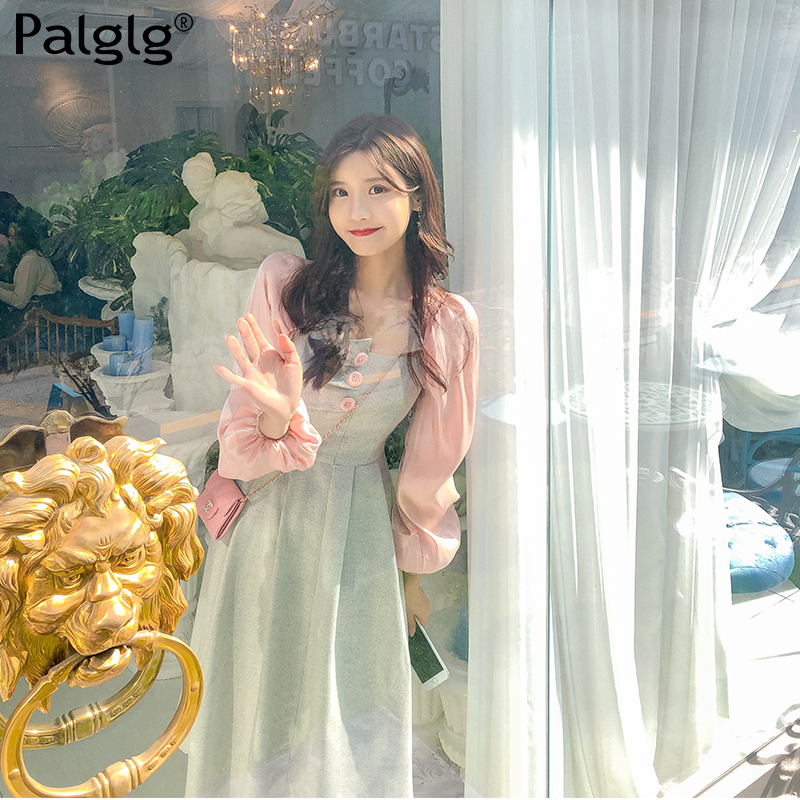 Palglg : พรีออเดอร์เดรสแฟชั่นสไตล์หวานน่ารักๆ ปักอักษรแบรนด์ Palglg รุ่นยาว แบรนด์แท้