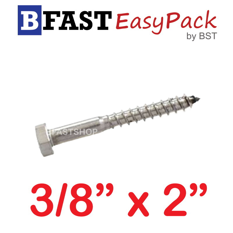 สกรูเกลียวปล่อยขันไม้สแตนเลส 3/8" x 2" ( 1 ตัว/ถุง)