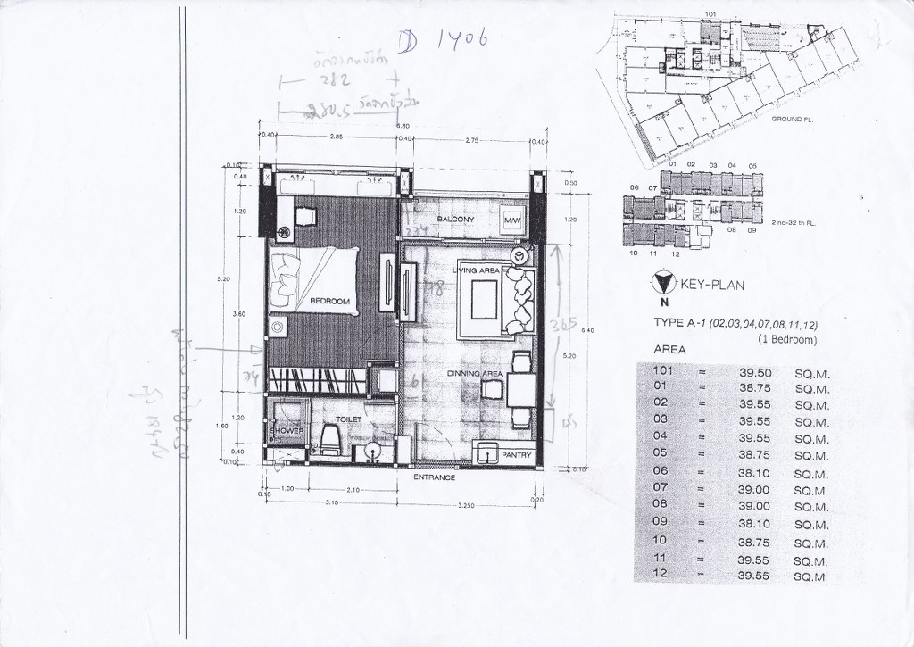 ขาย / เช่า คอนโด ทีซี กรีน พระราม 9 TC Green Rama 9 ห้องมุม 1 นอน 1 น้ำ ขนาด 37.97 ตารางเมตร