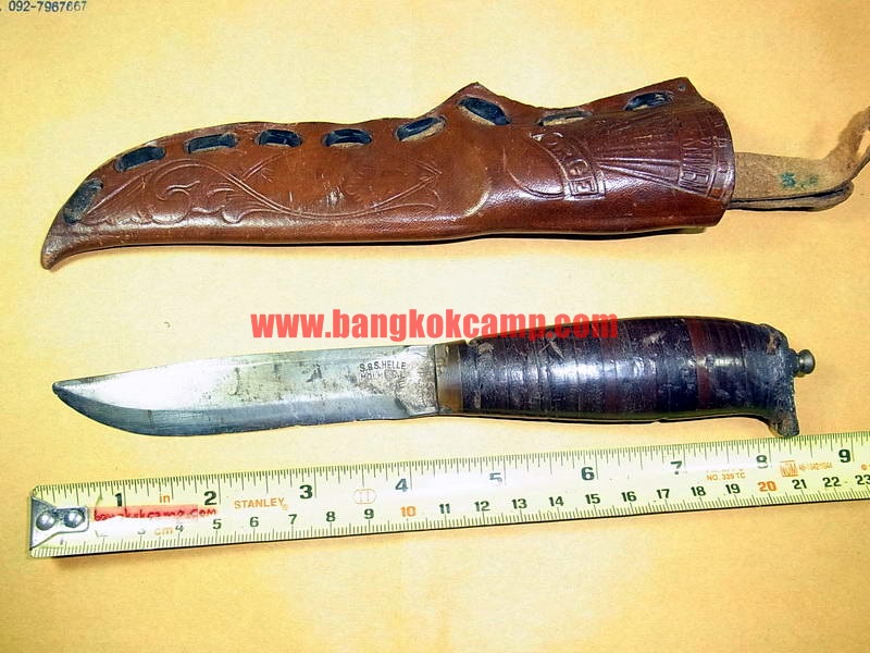 มีดใบตายนอร์เวย์ ด้ามหนังอัด ปลอกหนังแท้ตอกลาย
