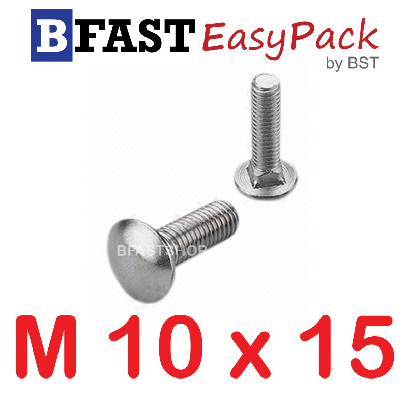 สกรูหัวกลมคอเหลี่ยมสแตนเลส M10 x 15 (1 ตัว/ถุง)