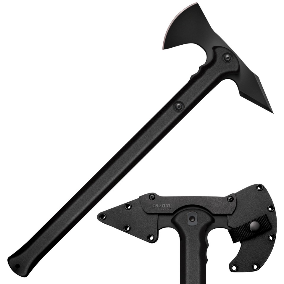 ขวาน ColdSteel Trench Hawk Drop Forged Combat Tomahawk 19" Overall, Black, Secure-Ex Sheath (สีดำ)