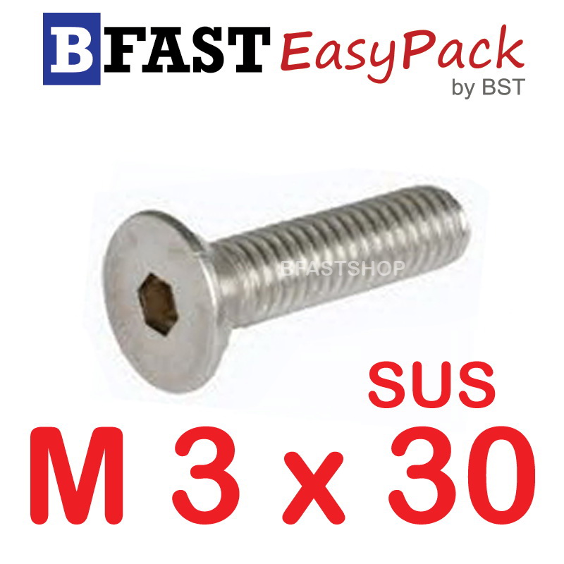 สกรูหัวจมเตเปอร์สแตนเลส SUS M3 x 30 (10 ตัว/ถุง)