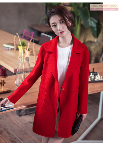 เสื้อโค้ท สไตล์เกาหลี ทรงคลาสสิค ใส่ง่ายเข้ากับทุกชุด กันหนาวได้ดี พร้อมส่ง สีแดง
