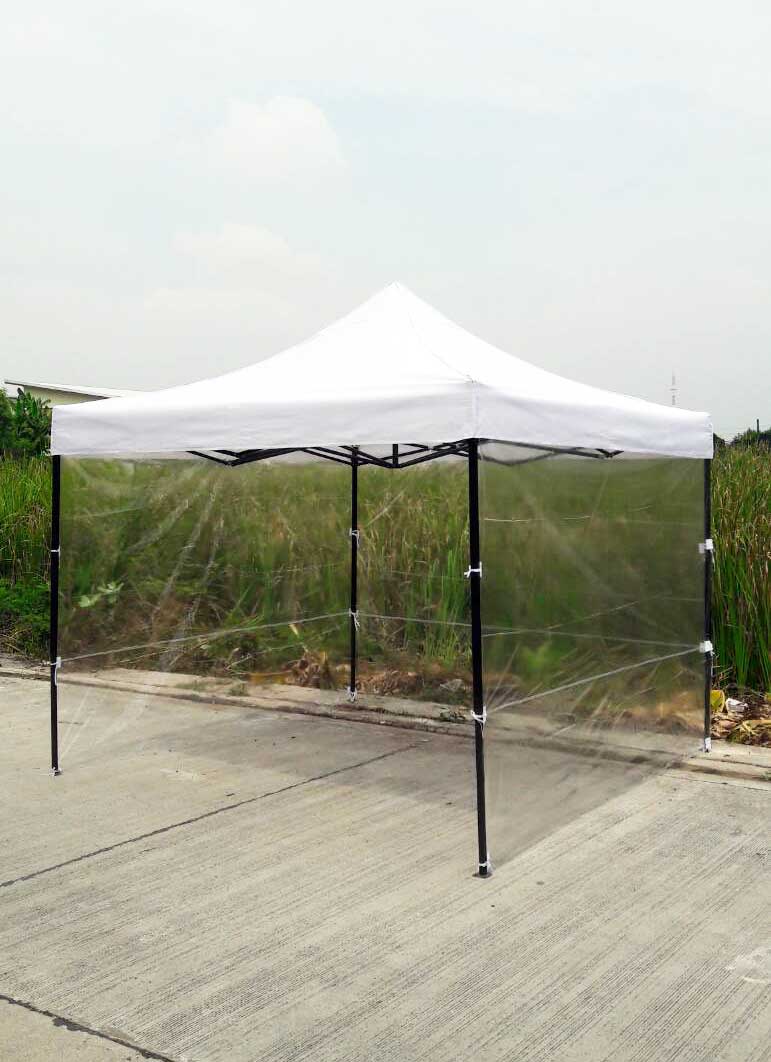 เต็นท์พับได้ สีขาว ขนาด 3m x 3m พร้อมพลาสติกใส 3 ด้าน