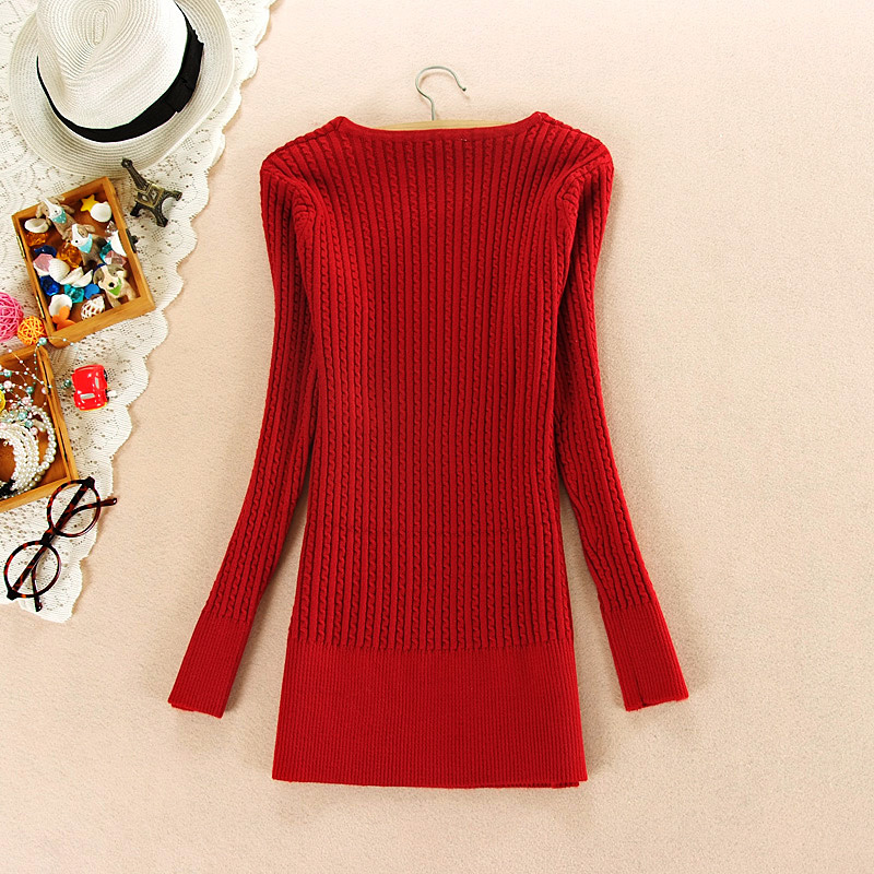 fashion เสื้อกันหนาวไหมพรมแฟชั่น แขนยาว สีแดง น่ารักๆ ใส่เที่ยว ทำงาน