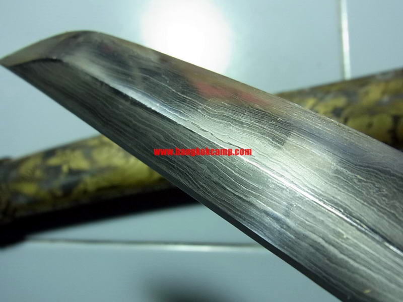 ซามูไรสั้น ดาบญี่ปุ่น ลายเสือเล่มเล็ก ฮาราคีรี กระไหล่เงิน ใบมีดเป็นเหล็กลาย (ใบมีดดามัสกัส)